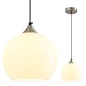 White Pendant Lights Kitchen Island 1 Pack, 7.87 in Milk Glass Globe