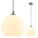 White Pendant Lights Kitchen Island 1 Pack, 9.84 in Milk Glass Globe