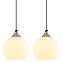 White Pendant Lights Kitchen Island 2 Pack, 5.9 in Milk Glass Globe