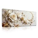 White Peony Gold Moon Mouse Pad, Elegant Floral Branch Desk Mat - Large Mousepad Non-Slip Decor for Office, PC &amp; Laptop - 31.5"x11.8" x 3mm