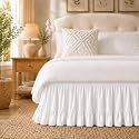 White Pieced Ruffle Bed Skirt Queen 18" Drop, Elastic Bedskirt