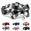 White Plaid Bowtie Cat Collar with Bell Breakaway Kitten Collar with Bells