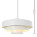 White Plug‑in Pendant Light 14.75ft Adjustable Cord Hanging Lamp