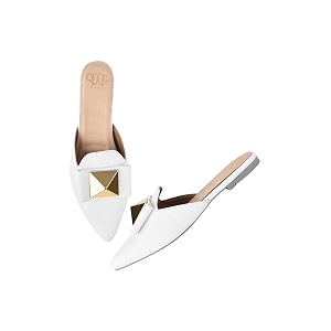 The White Pole Slip on Slides Flat