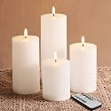 White Ribbed Flameless Pillar Candles with Remote, Flat Top Flickering LED Wax Battery Candles Set of 4, Φ 3" H 4" 5" 6" 8"