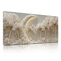 White Rose Tree Moon Mouse Pad, Luxury Relief Glow Decor Desk Mat - Large Non-Slip Office PC Laptop Desk Pad - 35.5"x15.7" x 3mm