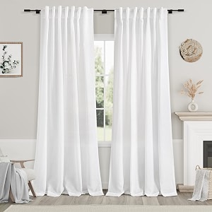 White Semi Sheer Linen Curtains 90 inch