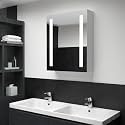 White Silver LED Bathroom Mirror Cabinet, Wall Mountable MDF Storage, 19.7x5.1x27.6 in, Cool White Light, Modern Style for Restroom Vanity