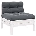 White Solid Pinewood Patio Middle Sofa with Cushions, Modular Outdoor Furniture for Garden Lounge Set, Durable and Comfortable Relaxation Seating