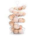 White Spiral Egg Holder Countertop, Metal Egg Skelter, Egg Dispenser Rack with Storage Basket for Countertop, Kitchen
