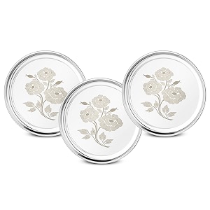 white star 202 stainless steel plates for kids amp adult combo- 3 pcs dia- 10 inch design- rosedining delight classic dinner plates for every occasion  mirror finish lightweight plates