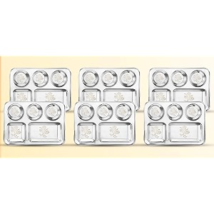 white star 304 188 stainless steel plates for kids amp adult combo- 6 pcs dia- 35 cm design- rosedining delight classic dinner plates for every occasion 5 in 1 compartment plates