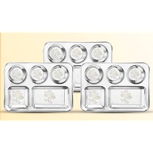 white star 304 188 stainless steel plates for kids amp adult combo- 3 pcs dia- 35 cm design- rosedining delight classic dinner plates for every occasion 5 in 1 compartment plates