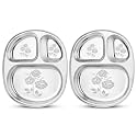 WHITE STAR 304 18/8 Stainless Steel Plates for Kids &amp; Adult (Combo- 2 Pcs, Dia- 25 cm, Design- Rose),Dining Delight |Classic Dinner Plates for Every Occasion |3 in 1 Compartment Plates