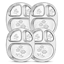 WHITE STAR 304 18/8 Stainless Steel Plates for Kids &amp; Adult (Combo- 4 Pcs, Dia- 25 cm, Design- Rose),Dining Delight |Classic Dinner Plates for Every Occasion |3 in 1 Compartment Plates