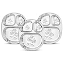 WHITE STAR 304 18/8 Stainless Steel Plates for Kids &amp; Adult (Combo- 3 Pcs, Dia- 25 cm, Design- Rose),Dining Delight |Classic Dinner Plates for Every Occasion |3 in 1 Compartment Plates