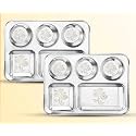 WHITE STAR 304 18/8 Stainless Steel Plates for Kids &amp; Adult (Combo- 2 Pcs, Dia- 35 cm, Design- Rose),Dining Delight |Classic Dinner Plates for Every Occasion |5 in 1 Compartment Plates