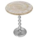 White Wash End Table with Wood Top &amp; Aluminum Base for Living Room