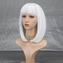 White Straight Bob Wig with Bangs Short Length Apple Cut