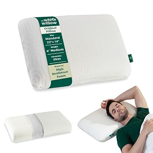 the white willow hard pillow set of 2 for neck amp shoulder pain relief-hard memory foam cervical pillow for sleeping-orthopedic pillow for back side amp stomach sleepers-extra firm-standard-434 h-grey