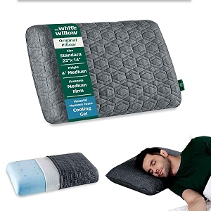 the white willow orthopedic cooling gel memory foam small size neck amp back support sleeping bed pillow with premium knitted viscose fabric zipper outer cover 2234 l x 1434 w x 434 h inches- grey
