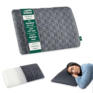 the white willow slim memory foam pillow orthopaedic bed neck back pain relief pillow for sleeping ideal for back stomach amp side sleeper with removable pillow cover2434 l x 1534 w x 2534 h grey