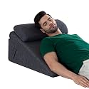 The White Willow Wedge Pillow for Back Support, Acid Reflux, Leg Elevation GERD, Sleep apnea, Post Surgical Recovery Adjustable Memory Foam &amp; HR Foam with Headrest Grey -King Size (12" H)