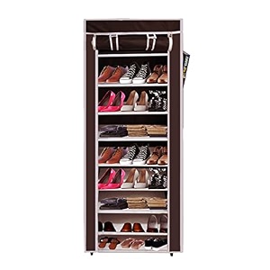 9 tiers multipurpose portable shoe cabinet rack light weight foldable shelves storage organizer with wardrobe cover for home 9 layer maroon storage unit