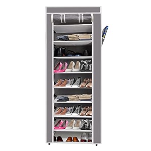 9 tiers multipurpose portable shoe cabinet rack light weight foldable shelves storage organizer with wardrobe cover for home 9 layer maroon storage unit