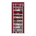 9 Tiers Multipurpose Portable Shoe Cabinet Rack Light Weight Foldable Shelves Storage Organizer with Wardrobe Cover for Home (9 Layer) (Maroon) Storage Unit