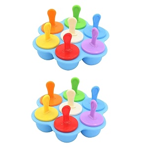 whitecloud plastic popsicle molds pack of 2  7-cavity ice pop amp ice cream tray  diy kulfi amp ice candy maker  reusable freezer safe multicolor mold ic7-1 blue