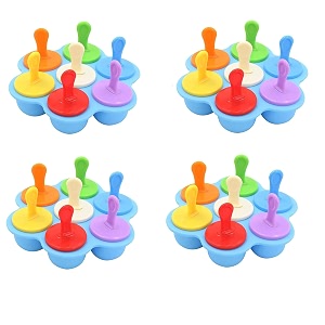 whitecloud plastic popsicle molds pack of 4  7-cavity ice pop amp ice cream tray  diy kulfi ice candy amp fruit pops maker  reusable freezer safe multicolor mold ic7-1 blue