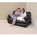 Vinyl 5 In 1 Multifunctional Couch Inflatable Queen Size Sofa Cum Air Bed Mattress With Electronic Pump (188X152X64 Cm, 75056, Black)
