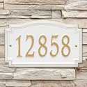 Whitehall Barcelos 3343WG Personalized Cast Metal Address Plaque Custom House Number Sign with One Line in White and Gold Color 14 X 8.5