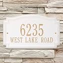 Whitehall Barcelos 3399WG Personalized Cast Metal Address Plaque Custom House Number Sign with Two Line in White and Gold Color 14 X 8.5
