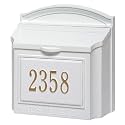 Whitehall Custom Locking Wall-Mounted Mailbox – Large Aluminum Outdoor Mailbox with Personalized Gold House Numbers – Weather-Resistant Heavy Duty Mailbox – White