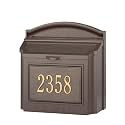 Whitehall Locking Mailbox Wall Mounted - Large Aluminum Mailbox with Gold House Numbers, Weather-Resistant Mail Box for House Front Door, Heavy Duty Mail Holder, Vintage Mailboxes for Outside - Bronze