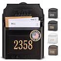 Whitehall Locking Mailbox Wall Mounted - Large Aluminum Mailbox with Gold House Numbers, Weather-Resistant Mail Box for House Front Door, Heavy Duty Mail Holder, Vintage Mailboxes for Outside - Black