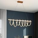 WHITERAY Contemporary Swirl LED Chandelier Adjustable Gold Linear Pendant Ceiling Light Curved Design Golden Finish 3 in 1 Color Changing Ceiling Lighting Fixture for Living Room, Bedroom and Home