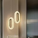 WHITERAY Crystal Acrylic Shade Hanging Pendant Light Gold Finish Oval Shape Fixture Ceiling Lamp 3 Step Color Changing Indoor Lighting for Bedroom, Hallway, and Home (Pack of 2) (Inbuilt Led)