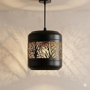 whiteray metal hanging pendant light with tree pattern cutout modern ceiling lamp for indoor home decor rustic industrial style lighting fixture for living room bedroom or kitchen with bulb
