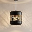 WHITERAY Metal Hanging Pendant Light with Tree Pattern Cutout Modern Ceiling Lamp for Indoor Home Decor, Rustic Industrial Style Lighting Fixture for Living Room, Bedroom, or Kitchen (with Bulb)