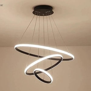 whiteray modern contemporary spiral led 3 ring chandelier hanging ceiling pendant light adjustable height with 3 color lighting modes ideal for living roombedroomofficehome l-3 string led hanging