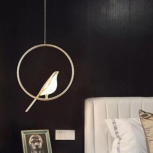 whiteray modern inbuilt led bird decorative hanging ceiling pendant lightring with height-adjustable living roomentrywayhallwaysbedroomhome office-3 lighting mode round sparrow gold