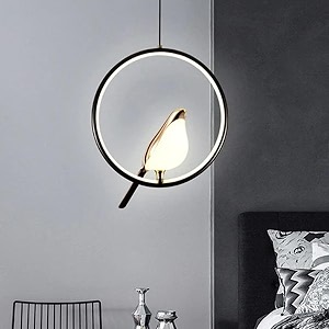 whiteray modern inbuilt led bird decorative hanging ceiling pendant lightring with height-adjustable living roomentrywayhallwaysbedroomhome office-3 lighting mode round sparrow blk