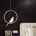 WHITERAY Modern Inbuilt LED Bird Decorative Hanging Ceiling Pendant Light,Ring with Height-Adjustable Living Room/Entryway/Hallways/Bedroom/Home Office/-3 Lighting Mode (Round Sparrow Gold)