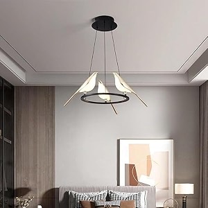 whiteray modern inbuilt led bird hanging ceiling pendant lightring with height-adjustable living roomentrywayhallwaysbedroomhome officemuseumslibrary-3 lighting mode round cluster sparrow