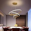 WHITERAY Modern Contemporary Spiral LED 3 Ring Chandelier Hanging Ceiling Pendant Light Adjustable Height with 3 Color Lighting Modes Ideal for Living Room/Bedroom/Office/Home (L-3 String Led (Gold))