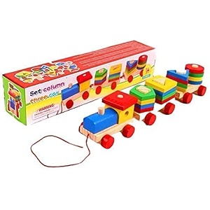 whiz kids wooden shape color sorting blocks puzzle stacking sorter montessori early learning educational toy great gift for 3 year old toddler baby kids sorting train - b