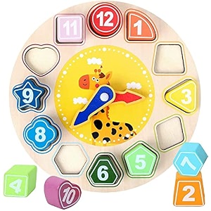 whiz kids wooden shape color sorting blocks puzzle stacking sorter montessori early learning educational toy great gift for 3 year old toddler baby kids sorting clock